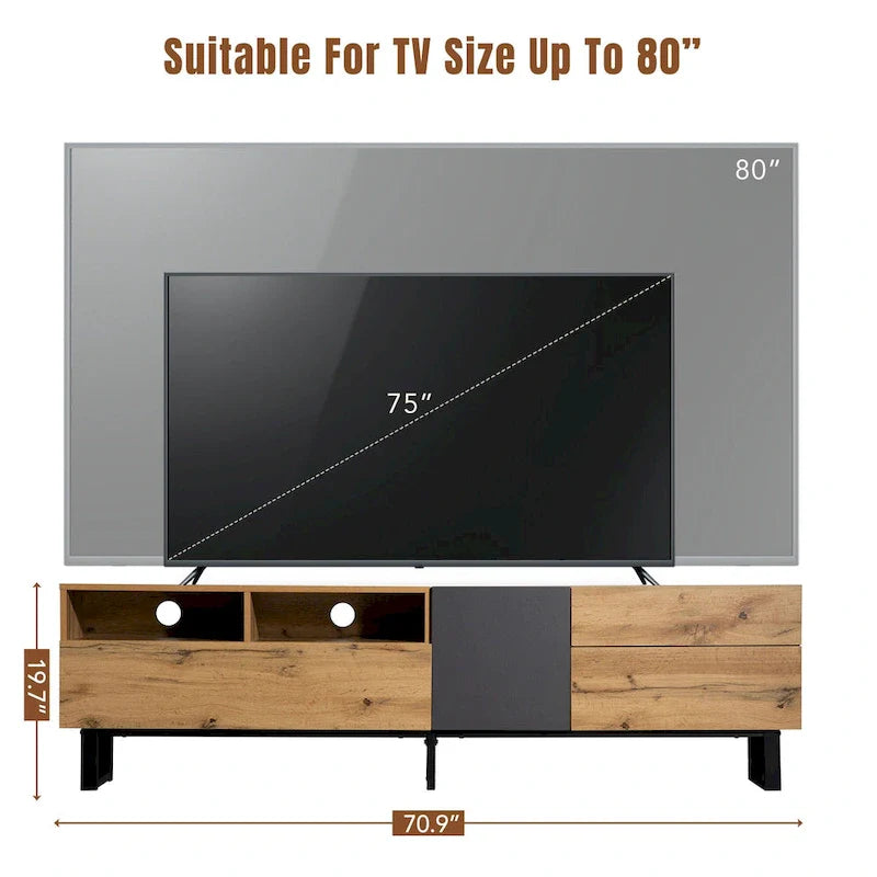 Mueble para TV de 80" con doble espacio de almacenamiento, mesa consola multimedia, centro de entretenimiento con puerta abatible
