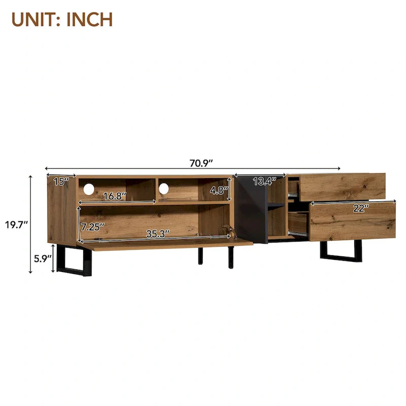 Mueble para TV de 80" con doble espacio de almacenamiento, mesa consola multimedia, centro de entretenimiento con puerta abatible