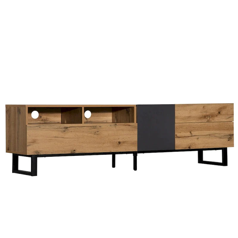 Mueble para TV de 80" con doble espacio de almacenamiento, mesa consola multimedia, centro de entretenimiento con puerta abatible