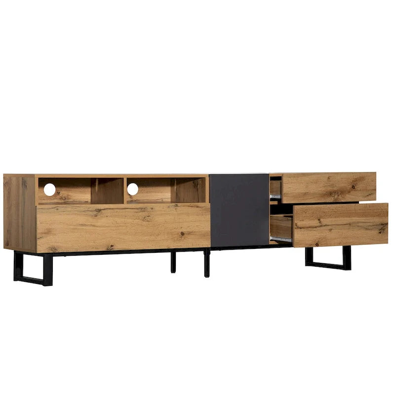 Mueble para TV de 80" con doble espacio de almacenamiento, mesa consola multimedia, centro de entretenimiento con puerta abatible