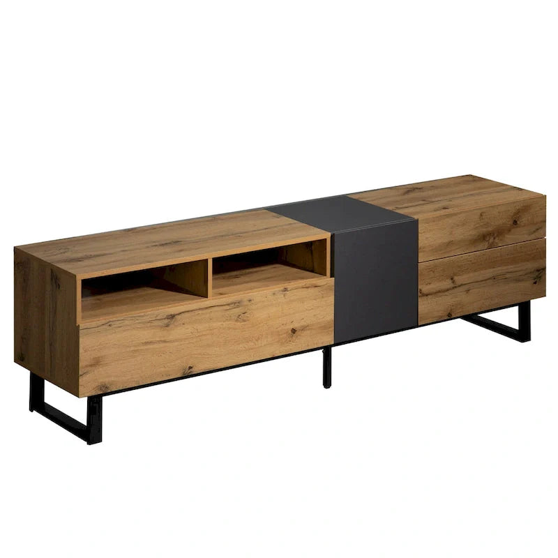Mueble para TV de 80" con doble espacio de almacenamiento, mesa consola multimedia, centro de entretenimiento con puerta abatible
