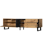 Mueble para TV de 80" con doble espacio de almacenamiento, mesa consola multimedia, centro de entretenimiento con puerta abatible