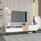 Mueble para TV de 80" con doble espacio de almacenamiento, mesa consola multimedia, centro de entretenimiento con puerta abatible