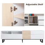 Mueble para TV de 80" con doble espacio de almacenamiento, mesa consola multimedia, centro de entretenimiento con puerta abatible