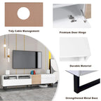Mueble para TV de 80" con doble espacio de almacenamiento, mesa consola multimedia, centro de entretenimiento con puerta abatible