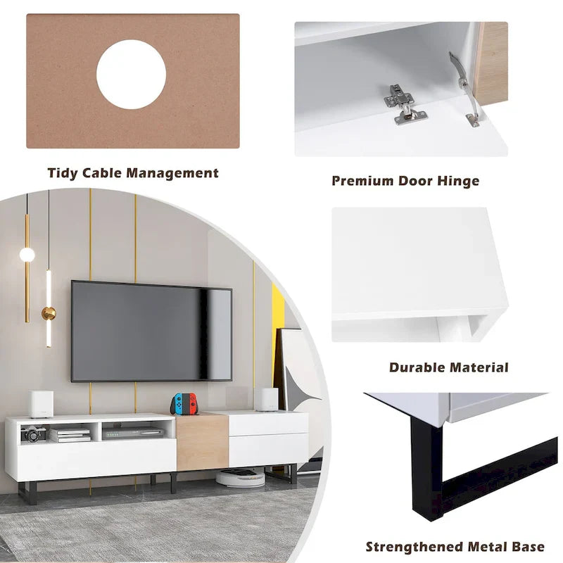 Mueble para TV de 80" con doble espacio de almacenamiento, mesa consola multimedia, centro de entretenimiento con puerta abatible