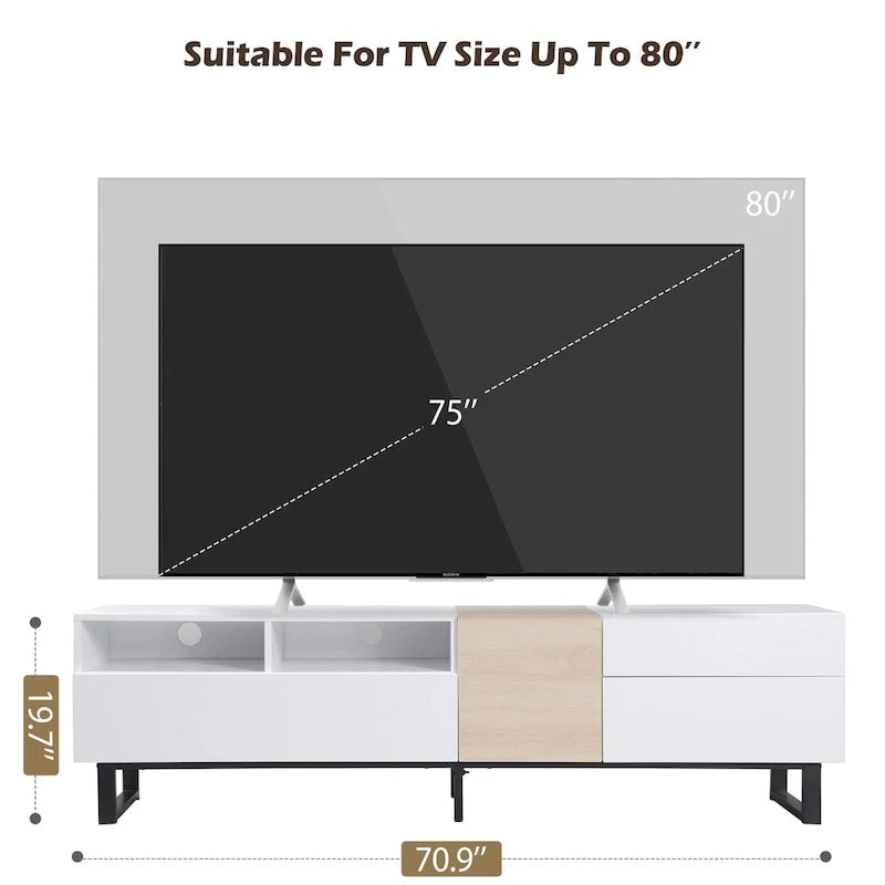 Mueble para TV de 80" con doble espacio de almacenamiento, mesa consola multimedia, centro de entretenimiento con puerta abatible