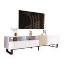 Mueble para TV de 80" con doble espacio de almacenamiento, mesa consola multimedia, centro de entretenimiento con puerta abatible