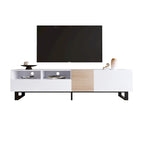 Mueble para TV de 80" con doble espacio de almacenamiento, mesa consola multimedia, centro de entretenimiento con puerta abatible
