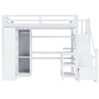 Cama alta de metal con escritorio, armario y escaleras con peldaños – Tamaño individual/matrimonial