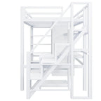 Cama alta de metal con escritorio, armario y escaleras con peldaños – Tamaño individual/matrimonial
