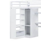 Cama alta de metal con escritorio, armario y escaleras con peldaños – Tamaño individual/matrimonial
