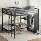 Litera King sobre Twin XL con armario integrado y escritorio plegable, Negro