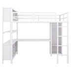 Cama alta de metal de tamaño completo con armario, escritorio en forma de L y almacenamiento