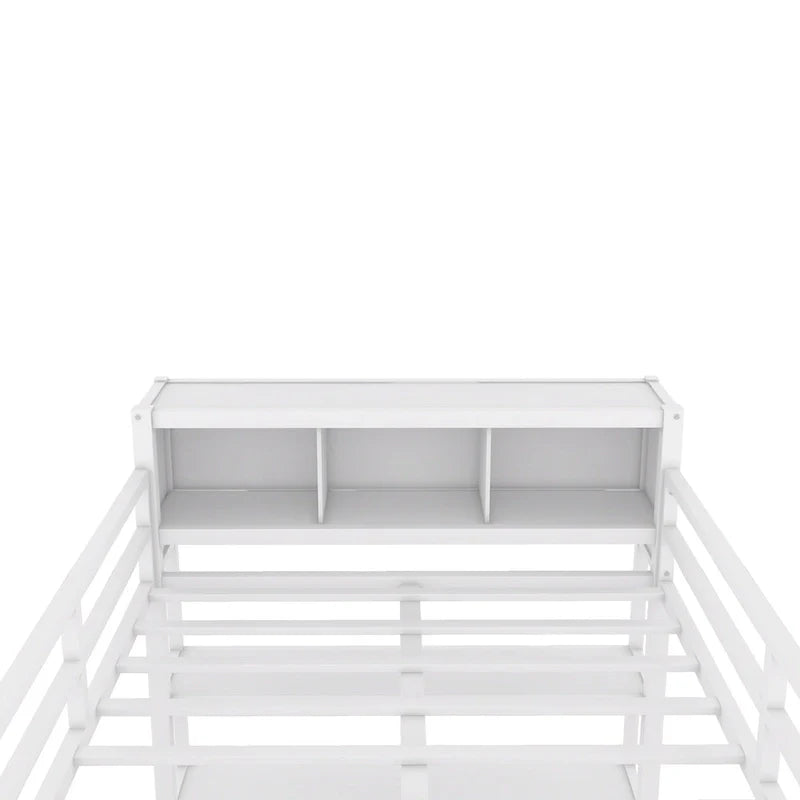 Cama alta de metal de tamaño completo con armario, escritorio en forma de L y almacenamiento