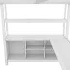 Cama alta de metal de tamaño completo con armario, escritorio en forma de L y almacenamiento