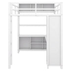 Cama alta de metal de tamaño completo con armario, escritorio en forma de L y almacenamiento