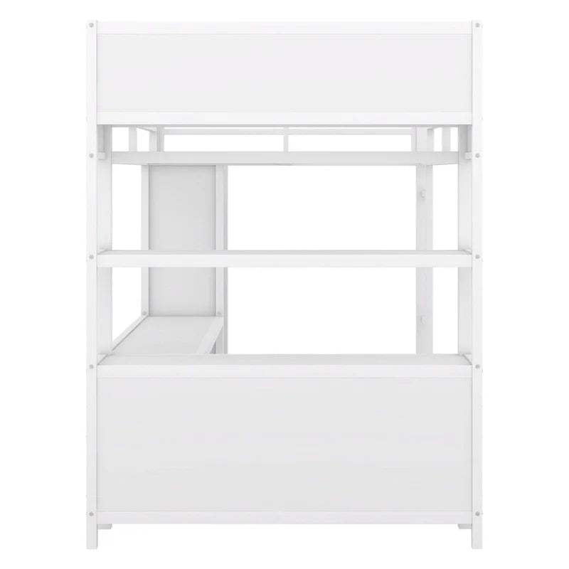 Cama alta de metal de tamaño completo con armario, escritorio en forma de L y almacenamiento