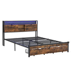 Base de cama metálica tamaño King con cabecera de madera y luces LED