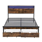 Base de cama metálica tamaño King con cabecera de madera y luces LED
