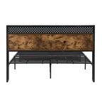 Base de cama metálica tamaño King con cabecera de madera y luces LED