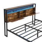 Base de cama metálica tamaño King con cabecera de madera y luces LED