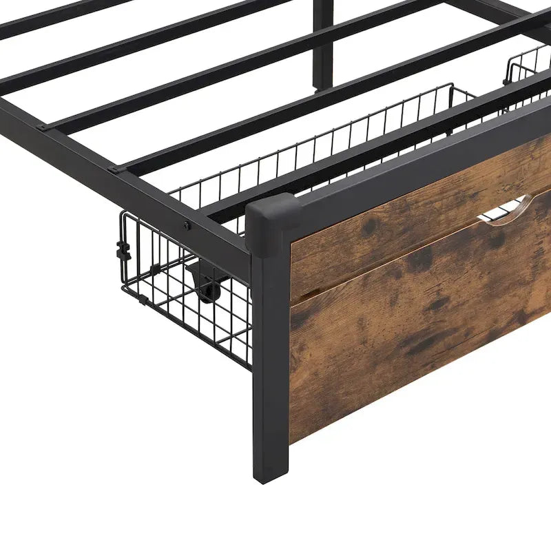 Base de cama metálica tamaño King con cabecera de madera y luces LED