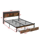 Base de cama metálica tamaño King con cabecera de madera y luces LED