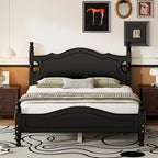 Cama tipo plataforma de madera de pino con cabecero