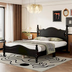 Cama tipo plataforma de madera de pino con cabecero