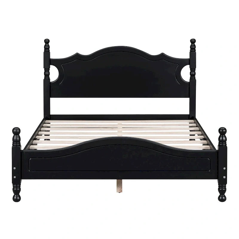 Cama tipo plataforma de madera de pino con cabecero