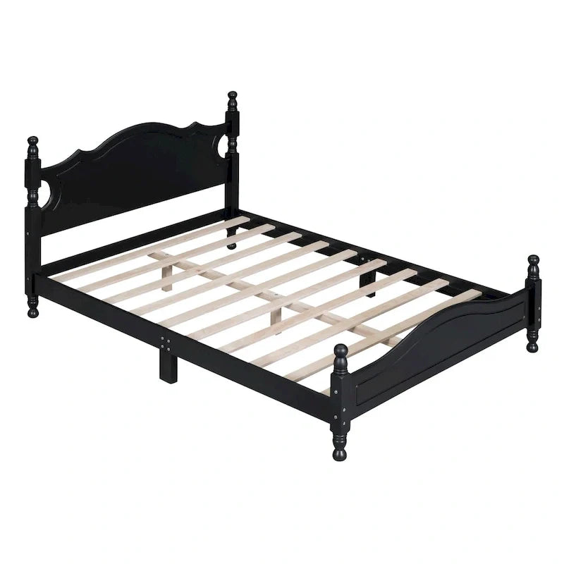 Cama tipo plataforma de madera de pino con cabecero