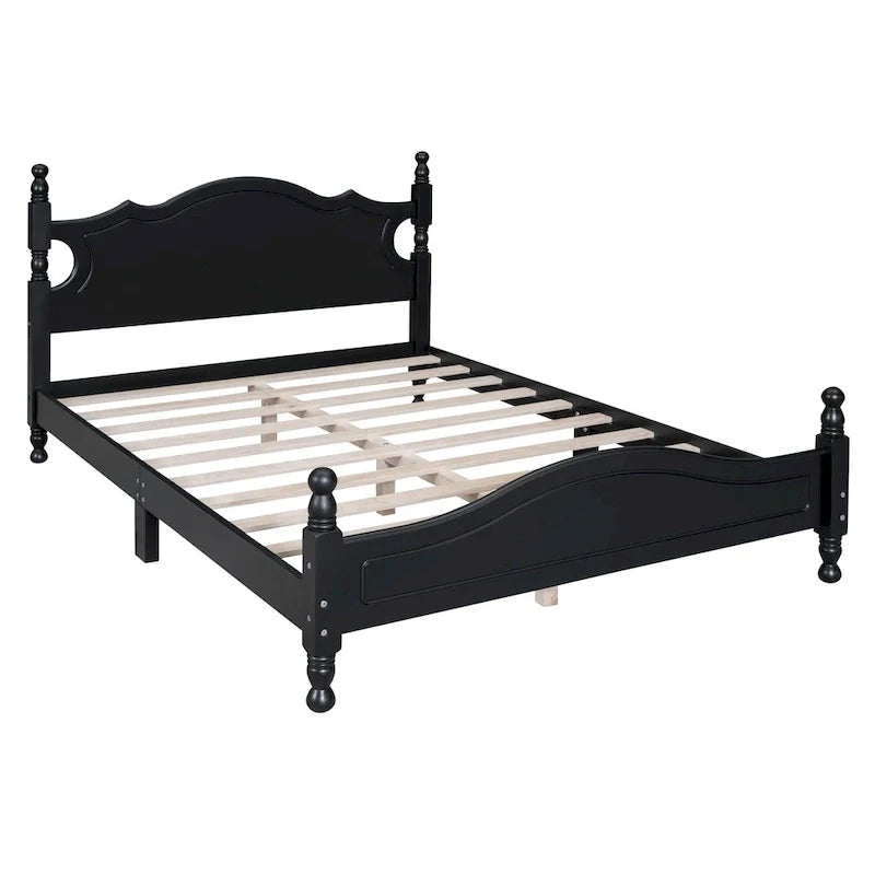 Cama tipo plataforma de madera de pino con cabecero
