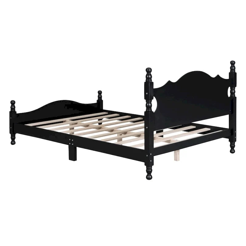 Cama tipo plataforma de madera de pino con cabecero