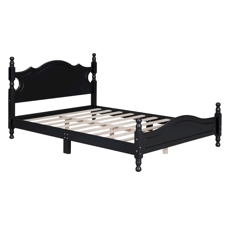 Cama tipo plataforma de madera de pino con cabecero