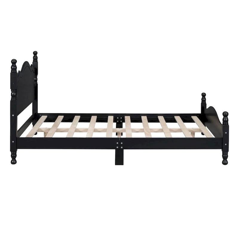 Cama tipo plataforma de madera de pino con cabecero