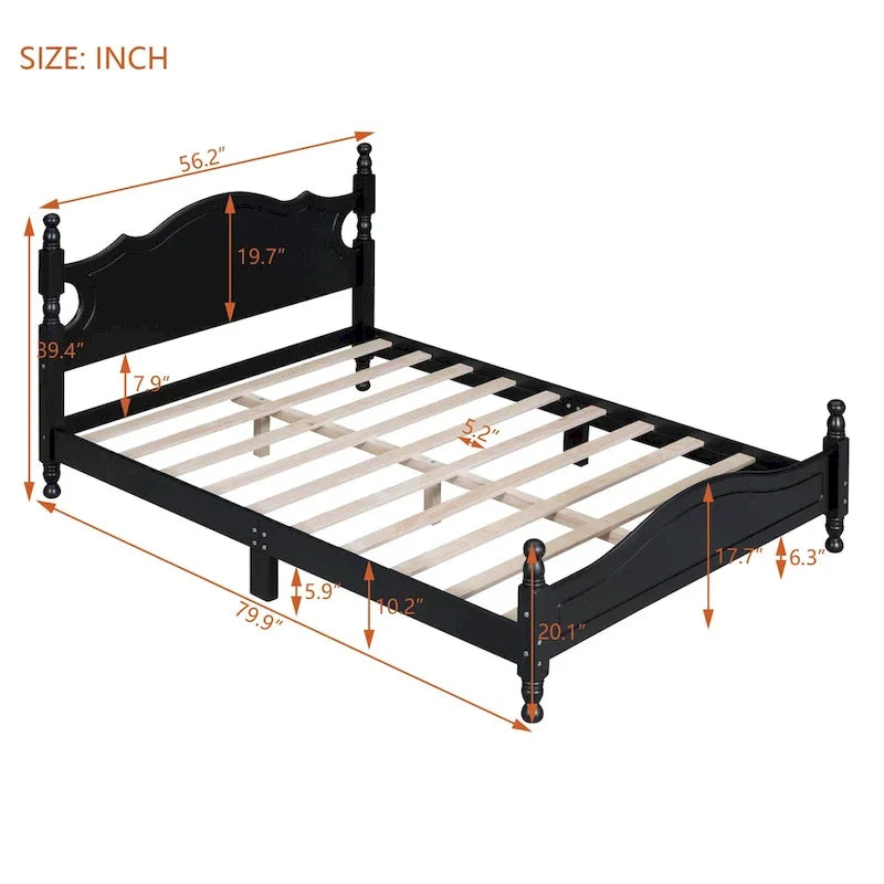 Cama tipo plataforma de madera de pino con cabecero