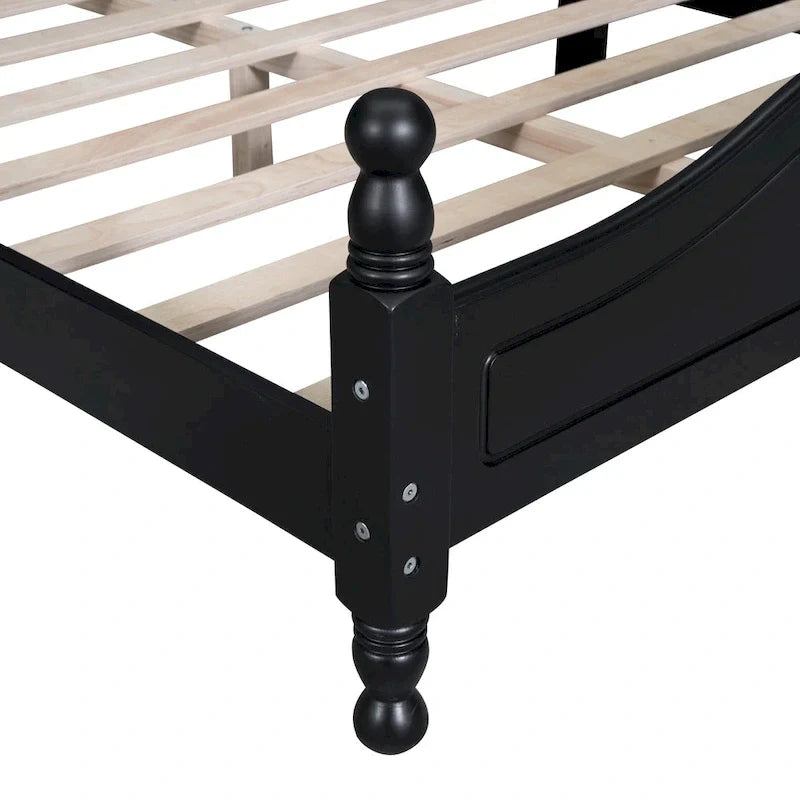 Cama tipo plataforma de madera de pino con cabecero