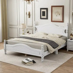 Cama tipo plataforma de madera de pino con cabecero