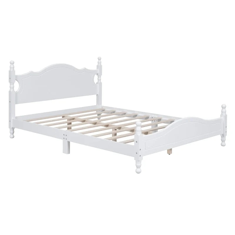 Cama tipo plataforma de madera de pino con cabecero