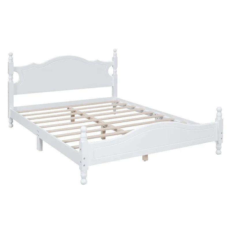 Cama tipo plataforma de madera de pino con cabecero