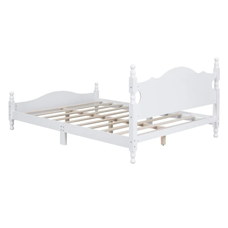 Cama tipo plataforma de madera de pino con cabecero