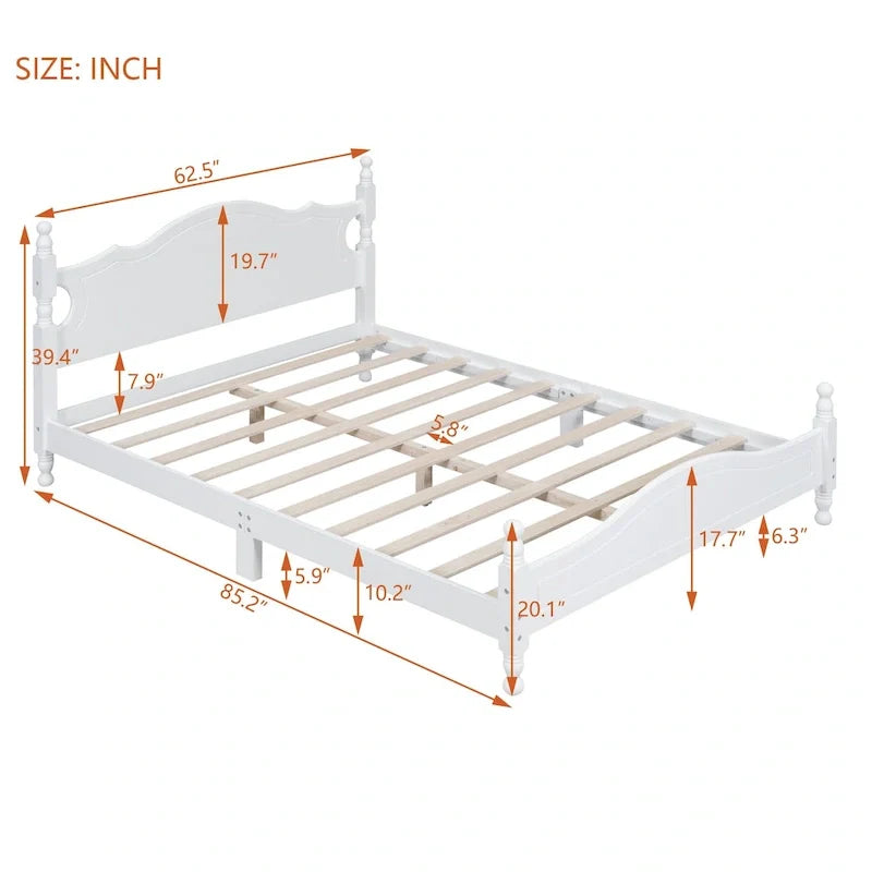 Cama tipo plataforma de madera de pino con cabecero