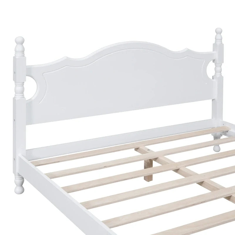 Cama tipo plataforma de madera de pino con cabecero