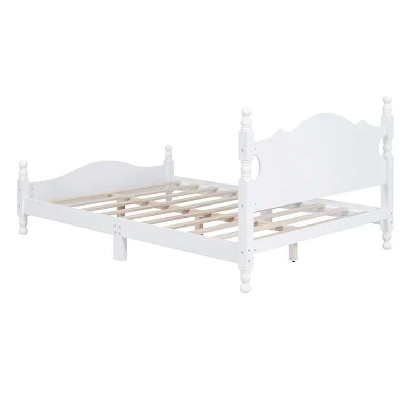 Cama tipo plataforma de madera de pino con cabecero