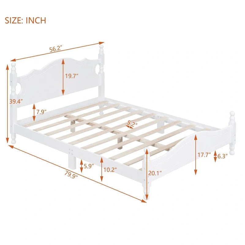 Cama tipo plataforma de madera de pino con cabecero
