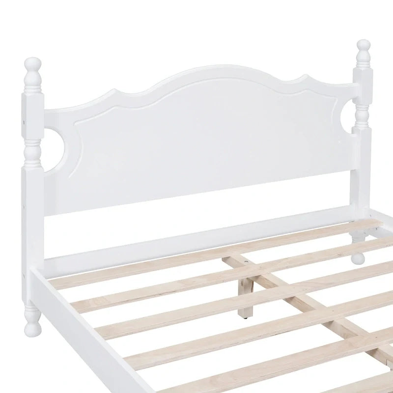 Cama tipo plataforma de madera de pino con cabecero