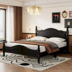 Cama tipo plataforma de madera de pino con cabecero