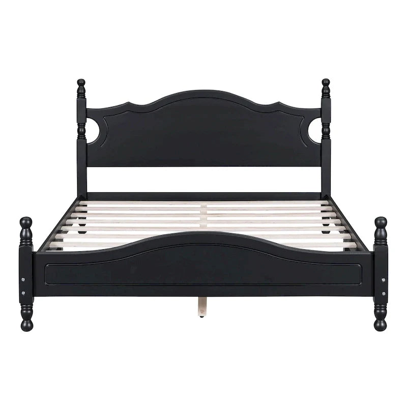 Cama tipo plataforma de madera de pino con cabecero
