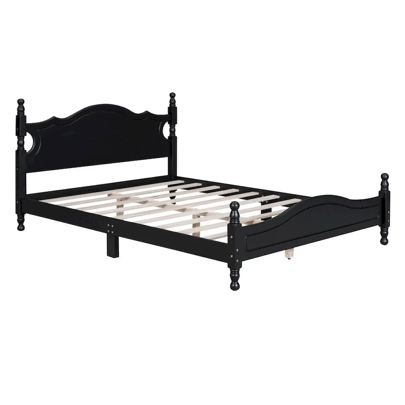 Cama tipo plataforma de madera de pino con cabecero